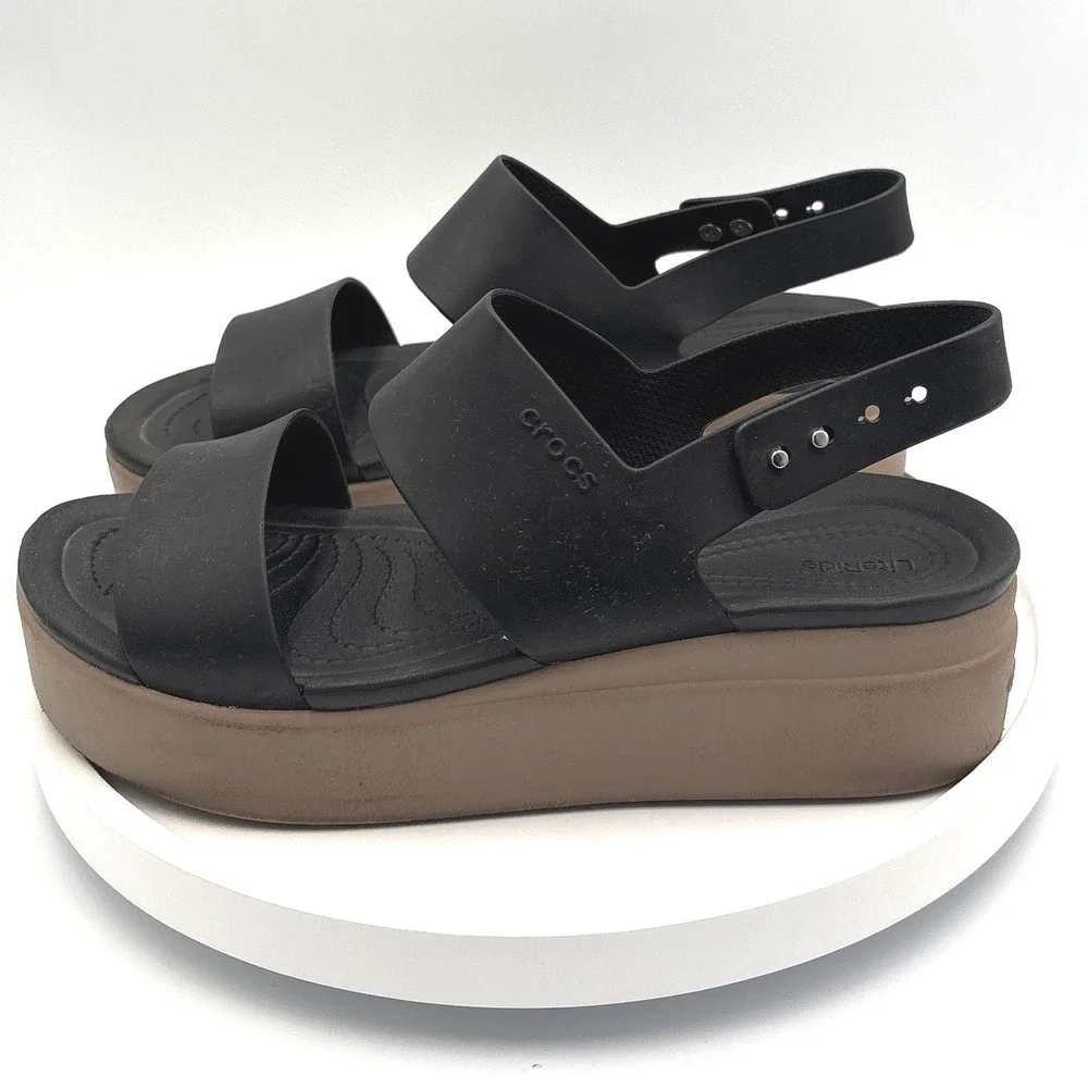 Crocs Brooklyn Low Wedge Sandals Black Mushroom Womens 9 Platform Slingback